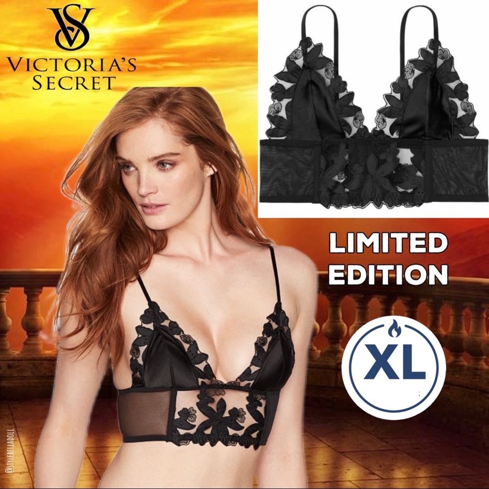 🔥On Sale🔥 🆕 Victoria’s Secret Black Lace Floral Embroidered Line Bralette Bra